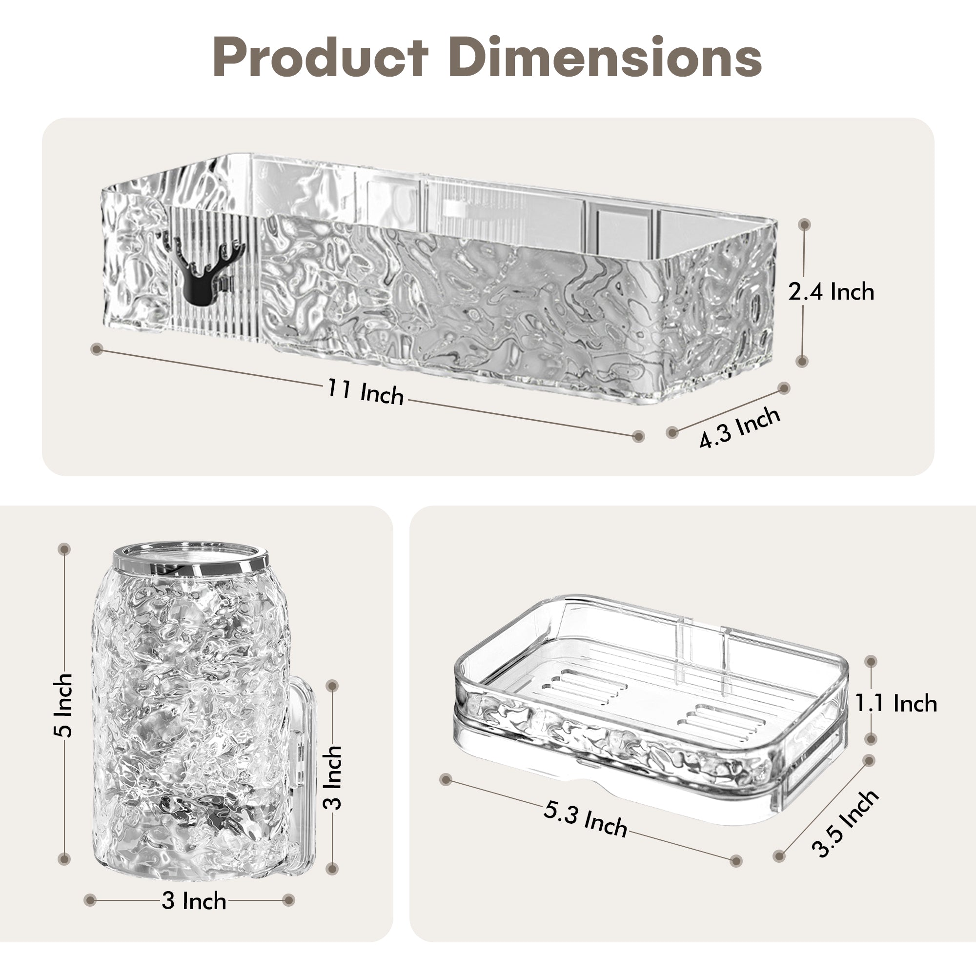 Acrylic Shower Shelves with Soap Dish & Toothbrush Holder, Clear Plastic Shower Caddy, Adhesive Bathroom Organizer Wall Mount, No Drill Installation 4 Pack